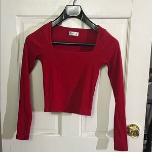 Hollister Red Square Neck Long Sleeve Rib Knit Top